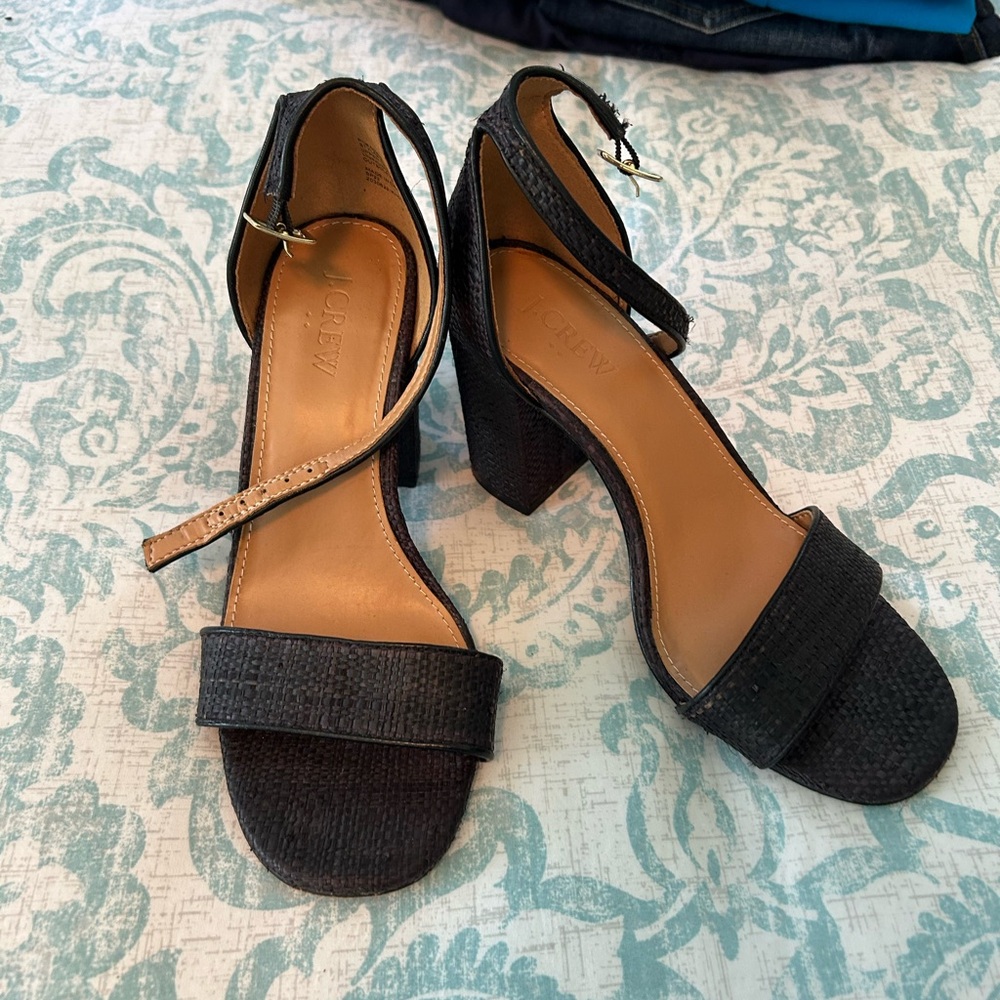 J. Crew Black Rattan Heel